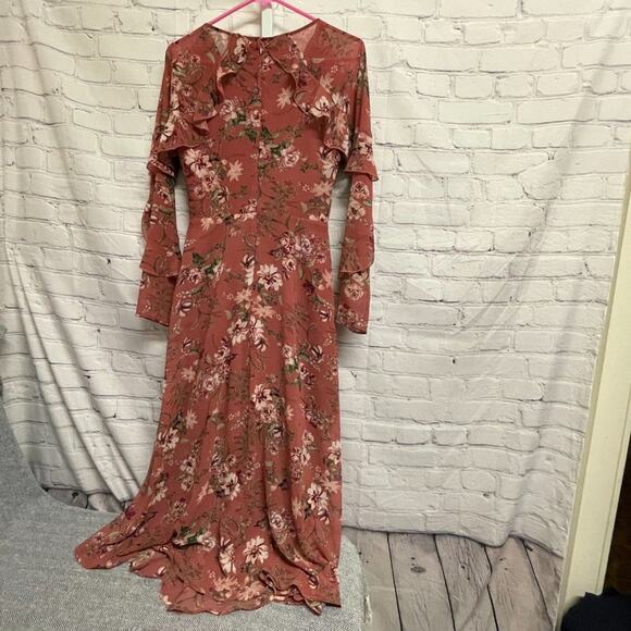 WAYF - Pink Floral Long Sleeve Midi Dress - Picture 4 of 9